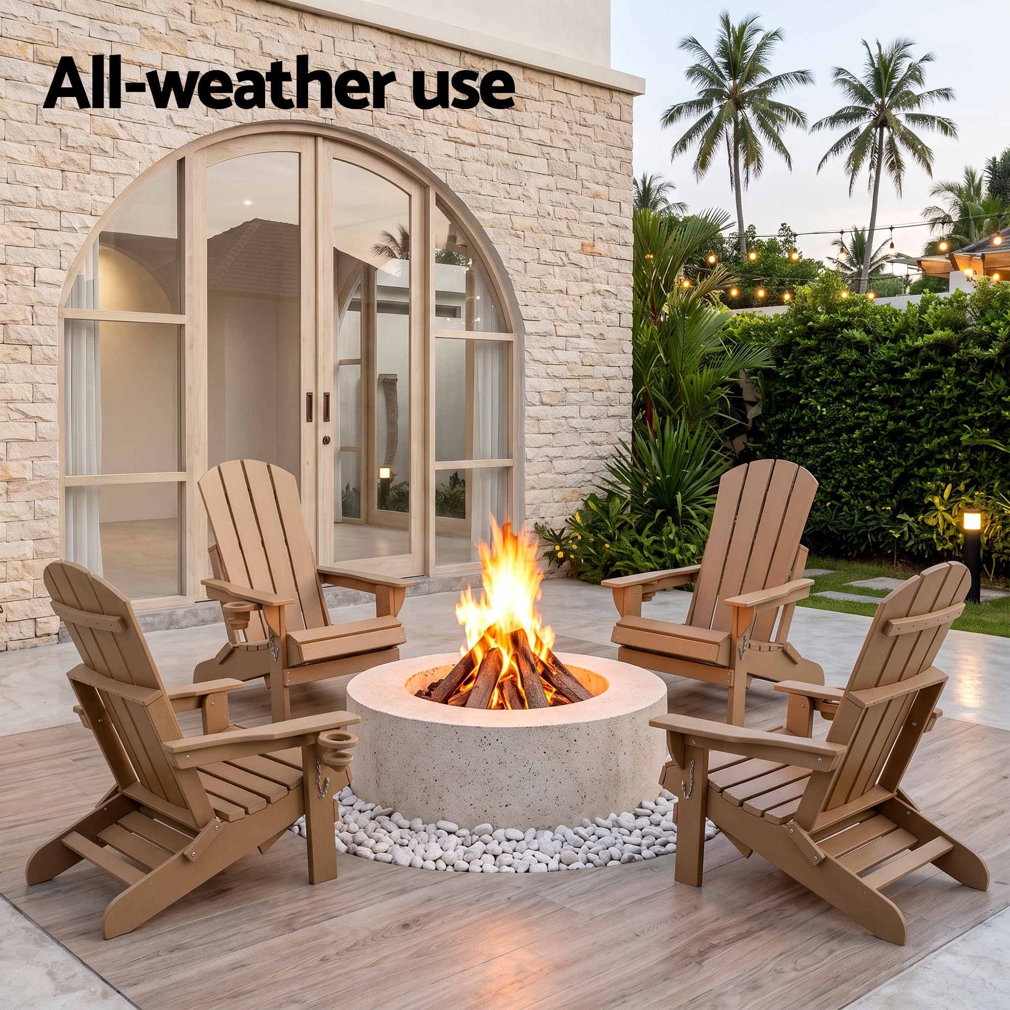 Folding Adirondack Sun Lounger with Recliner and Footrest - Khaki
