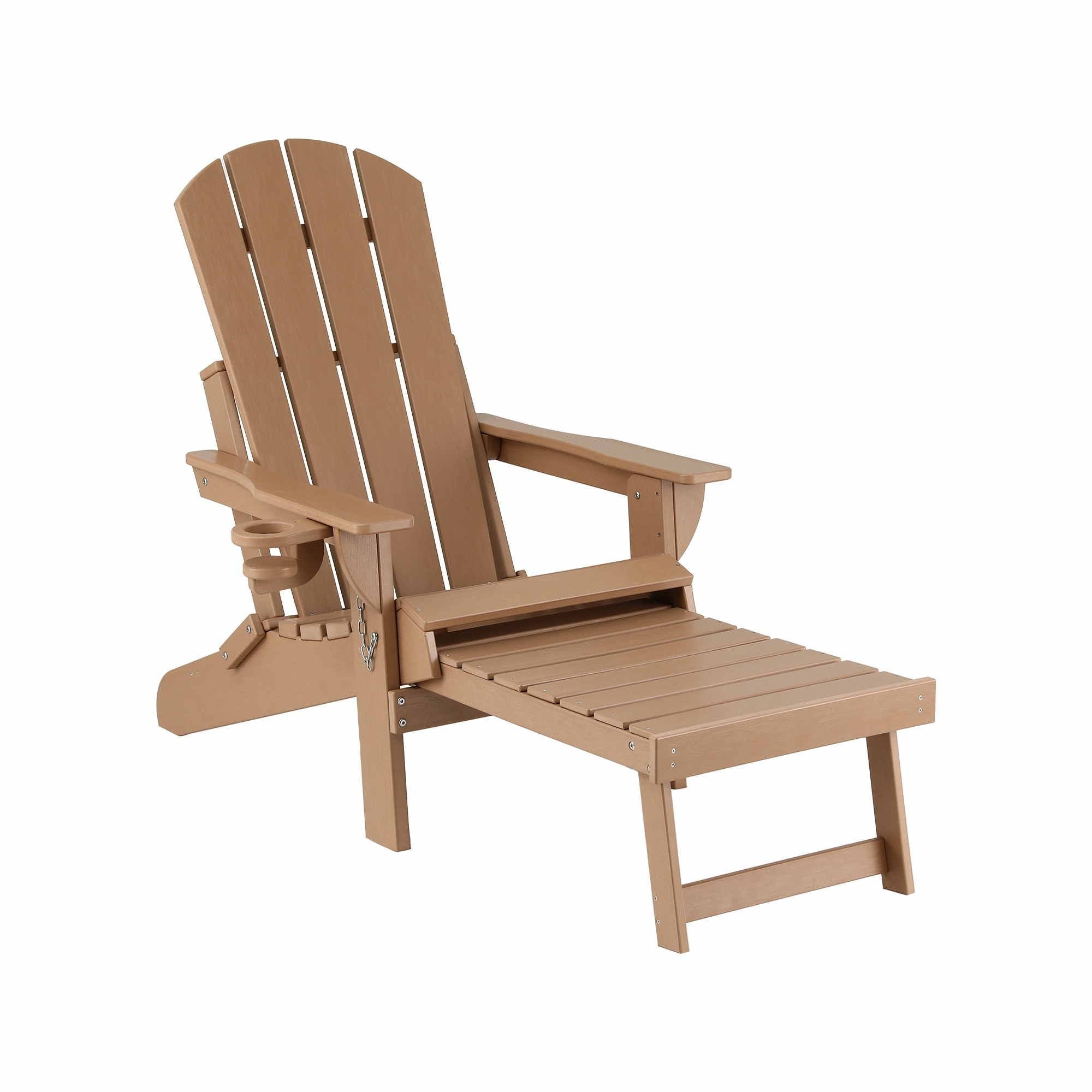 Folding Adirondack Sun Lounger with Recliner and Footrest - Khaki