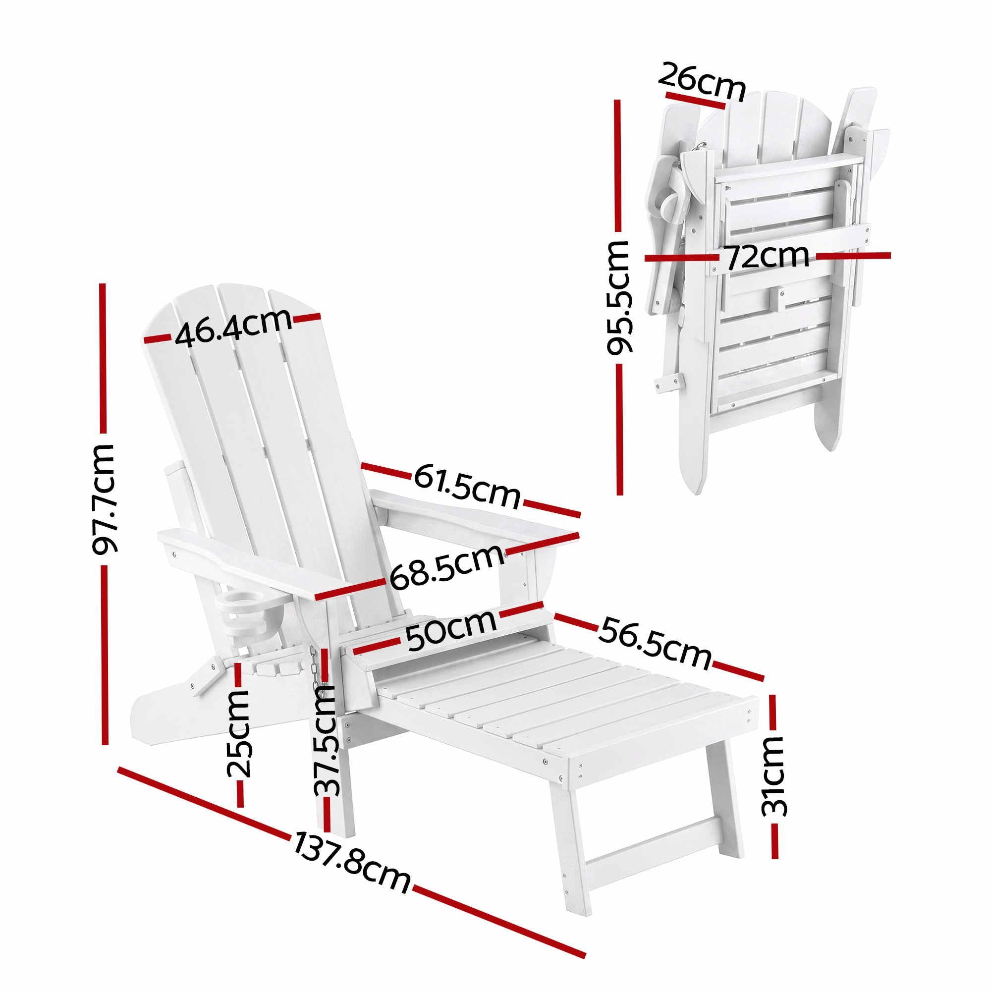 Folding Adirondack Sun Lounger with Recliner and Footrest - White