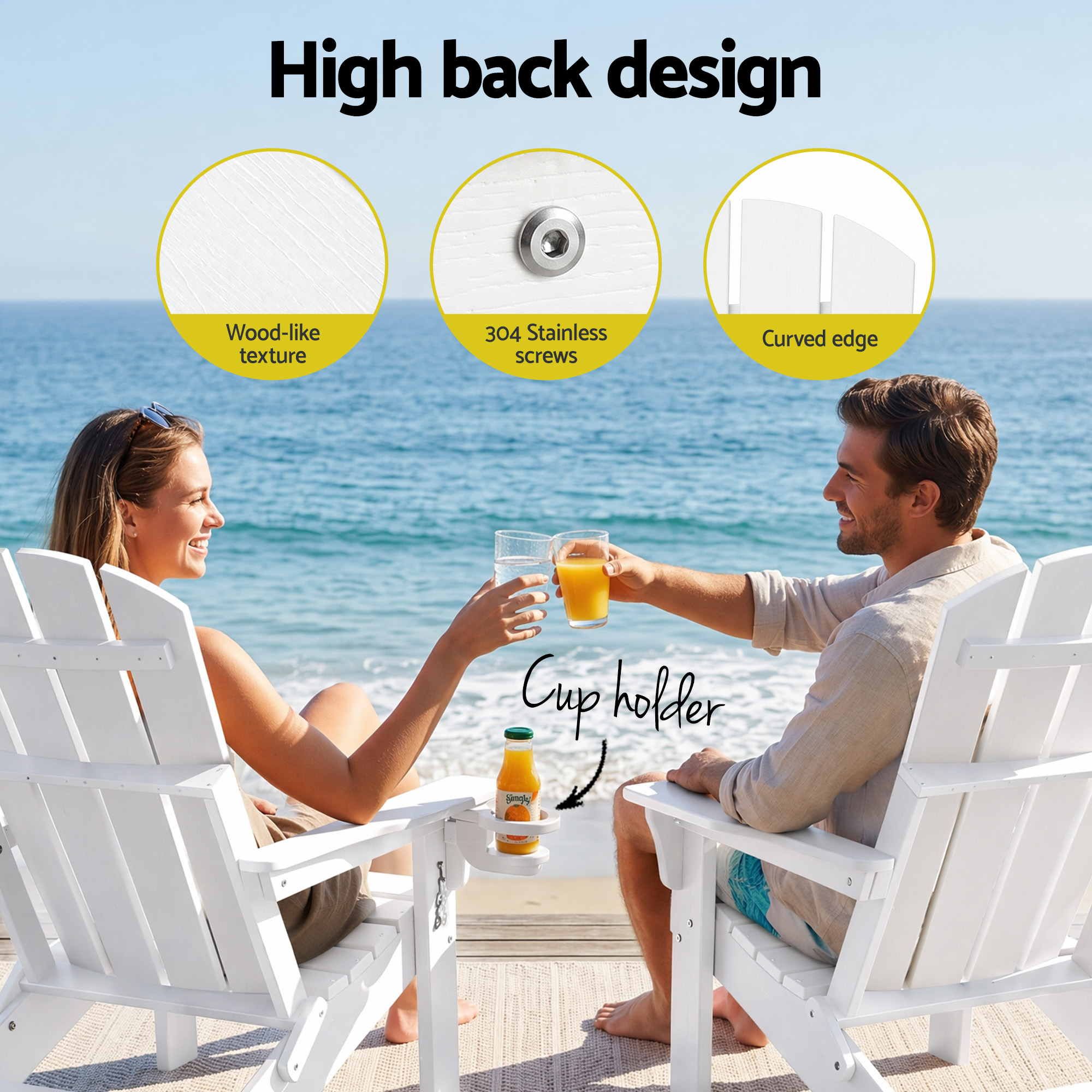 Folding Adirondack Sun Lounger with Recliner and Footrest - White