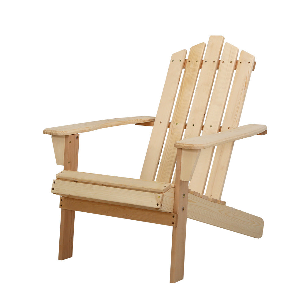 Adirondack Outdoor Chairs Wooden Beach Chair Patio Furniture Garden Natural in natural wood finish on white background