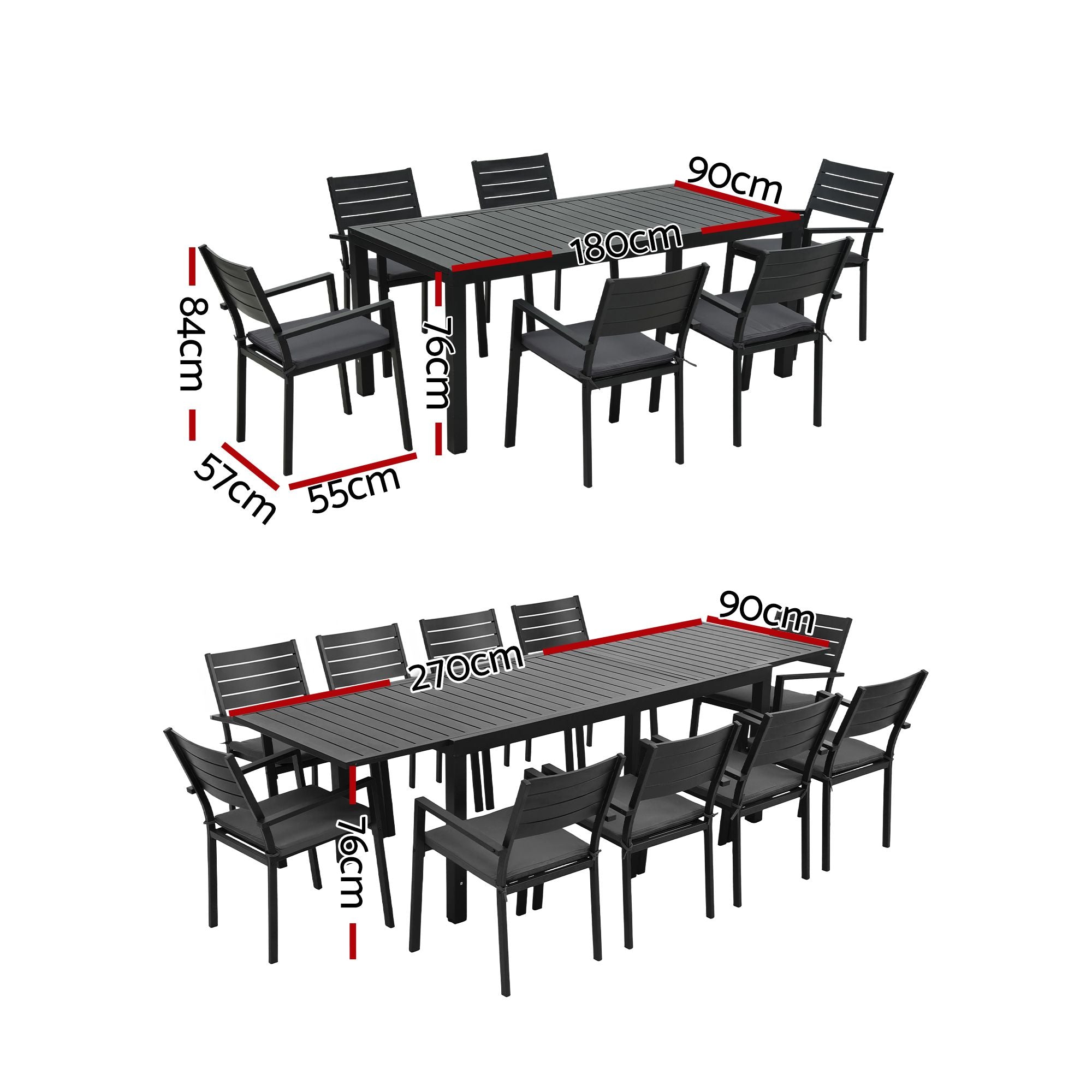 Outdoor Dining Set 11PCS Aluminum Extendable Table and Chairs Patio Furniture Black