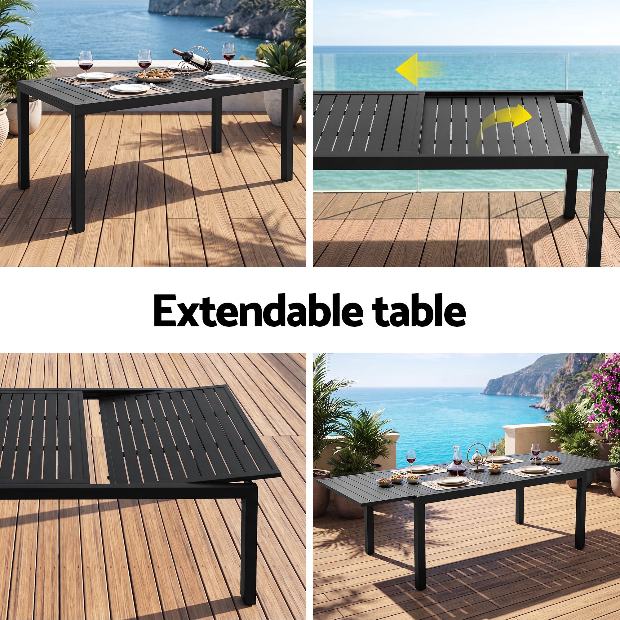 Outdoor Dining Set 11PCS Aluminum Extendable Table and Chairs Patio Furniture Black