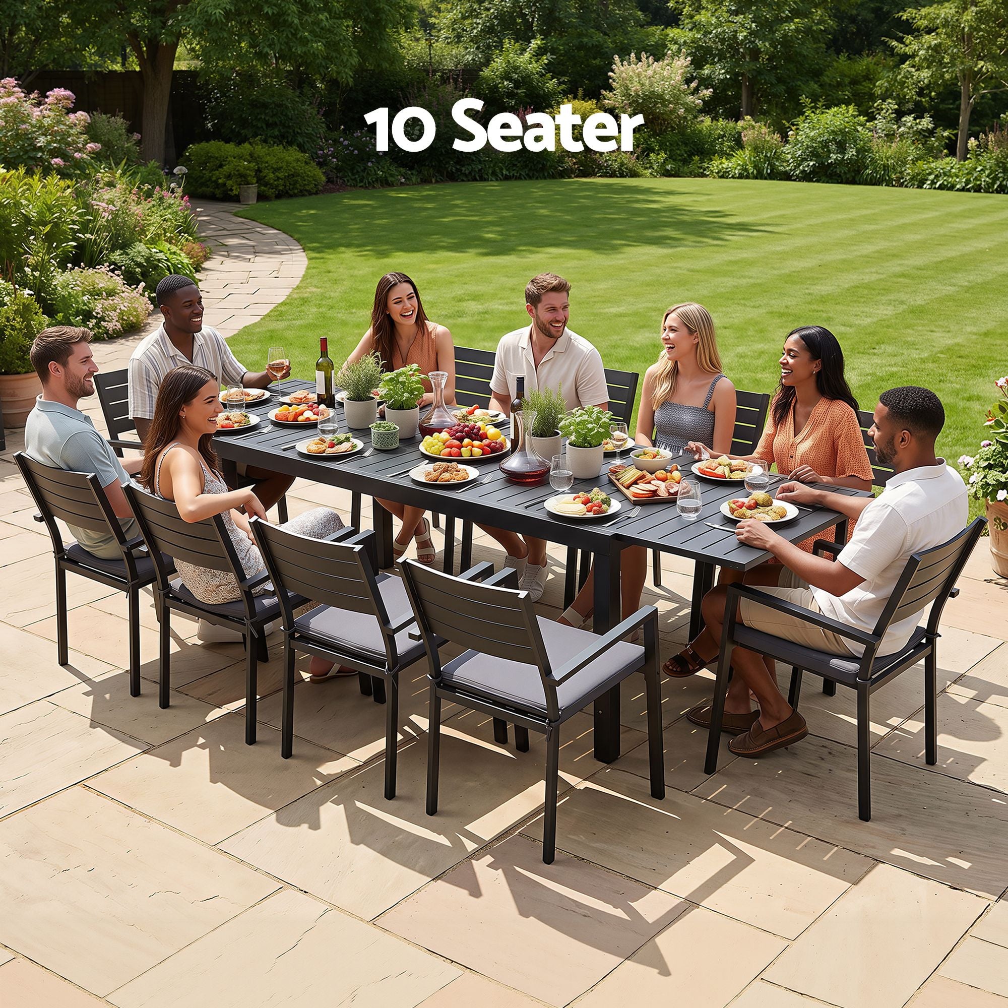 Outdoor Dining Set 11PCS Aluminum Extendable Table and Chairs Patio Furniture Black