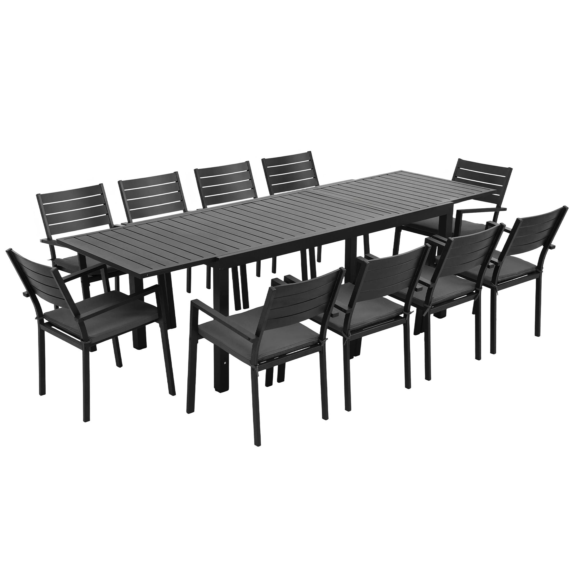 Outdoor Dining Set 11PCS Aluminum Extendable Table and Chairs Patio Furniture Black