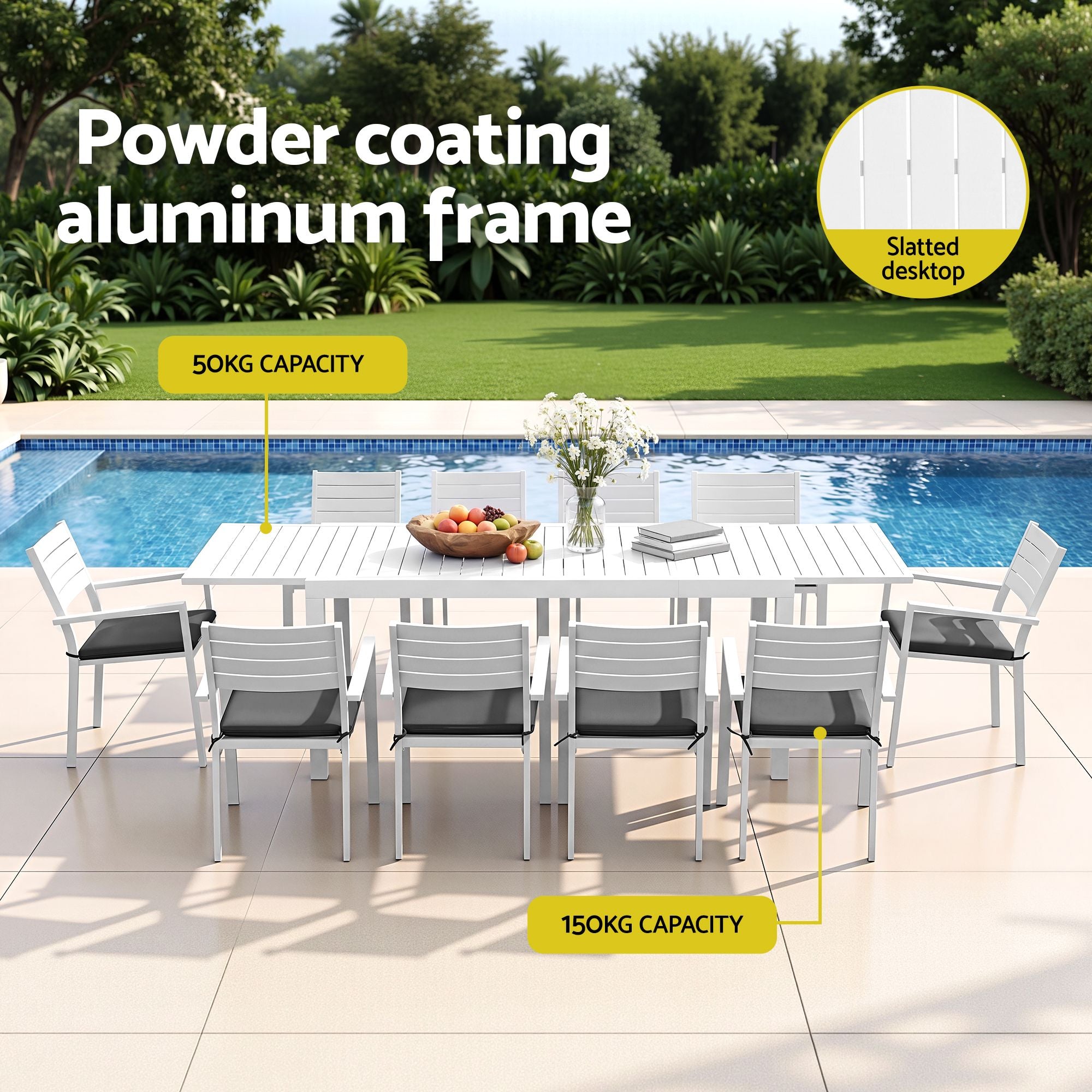 Outdoor Dining Set 11PCS Aluminum Extendable Table and Chairs Patio Furniture White