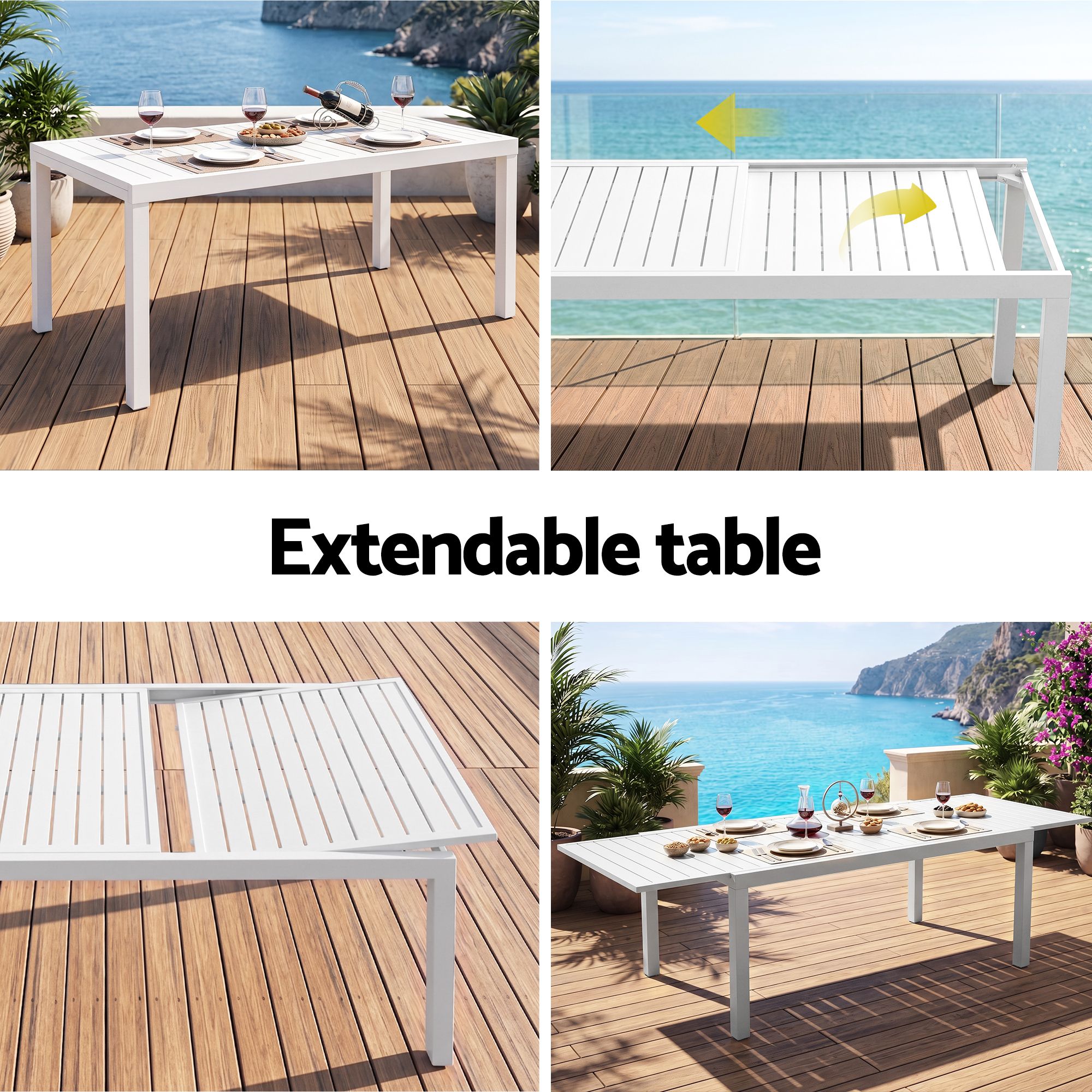 Outdoor Dining Set 11PCS Aluminum Extendable Table and Chairs Patio Furniture White