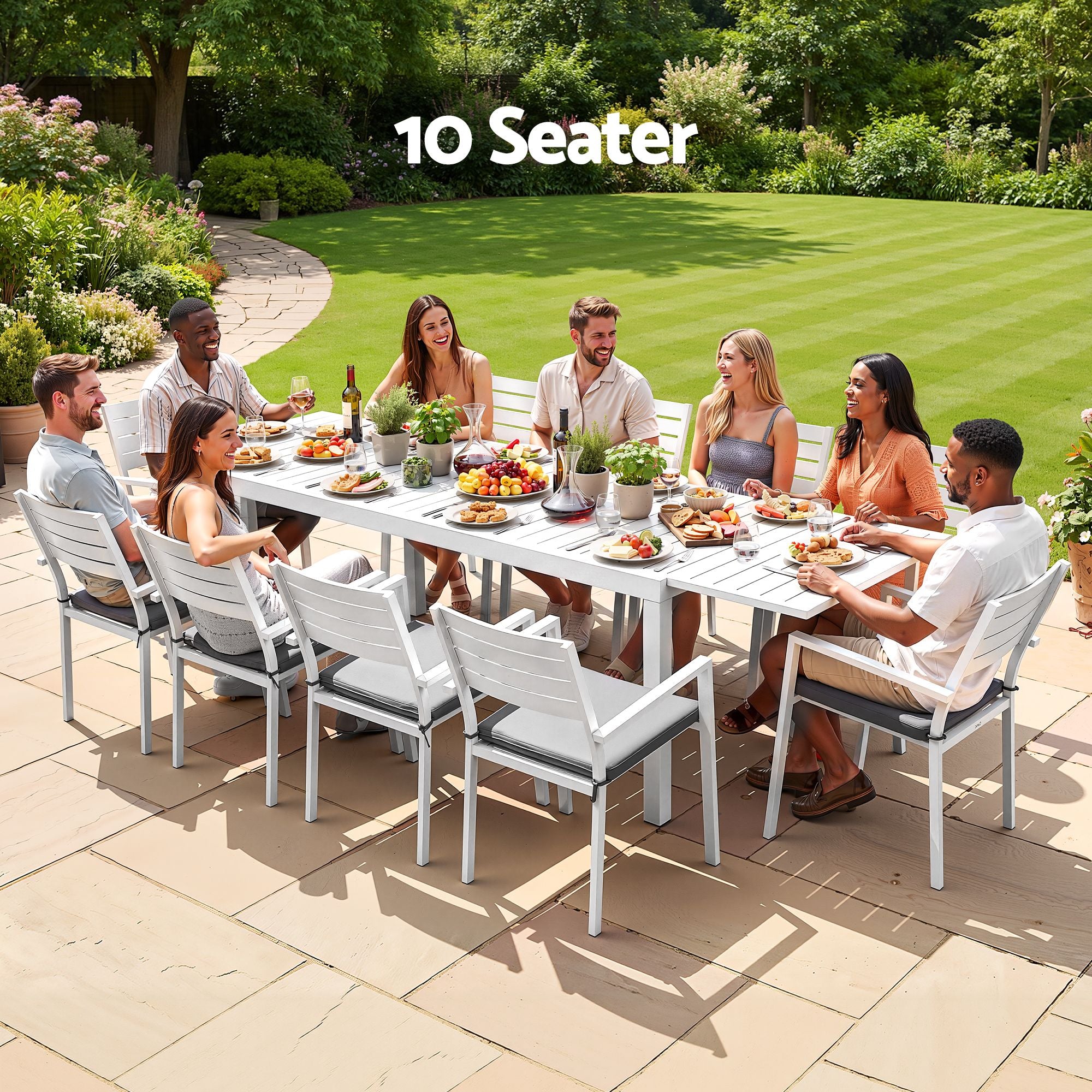 Outdoor Dining Set 11PCS Aluminum Extendable Table and Chairs Patio Furniture White
