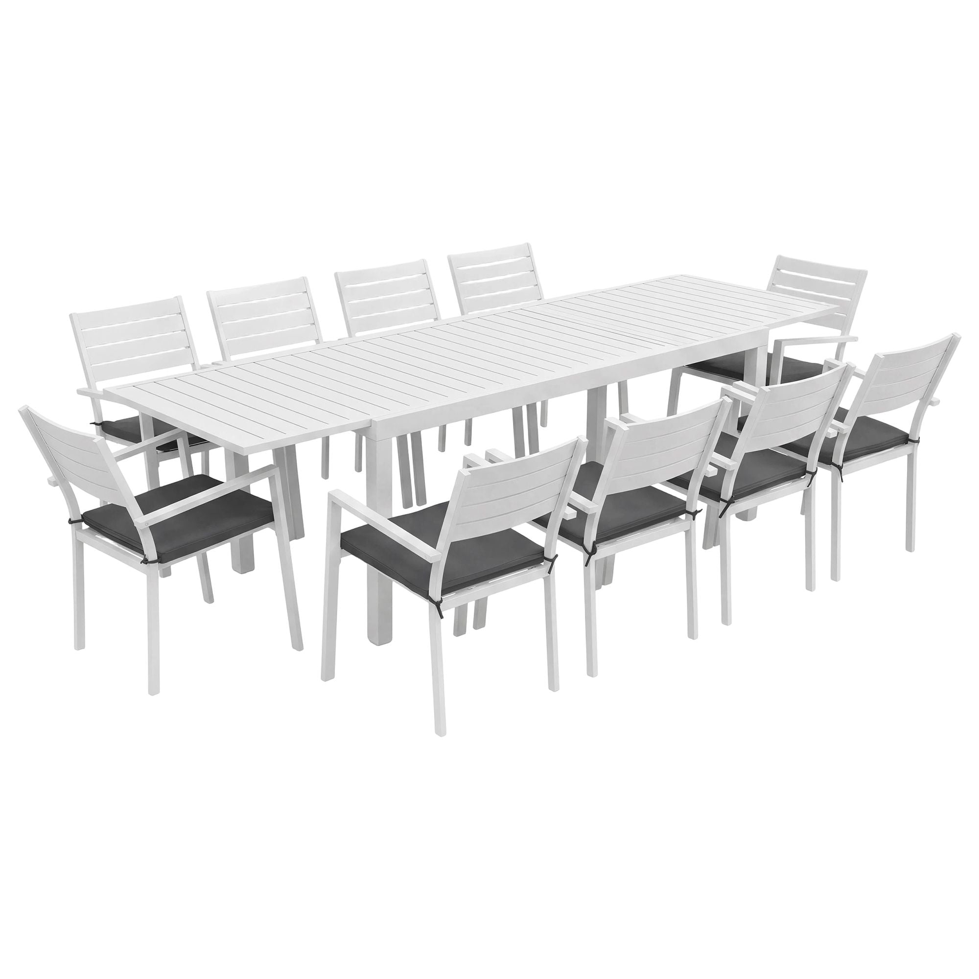 Outdoor Dining Set 11PCS Aluminum Extendable Table and Chairs Patio Furniture White