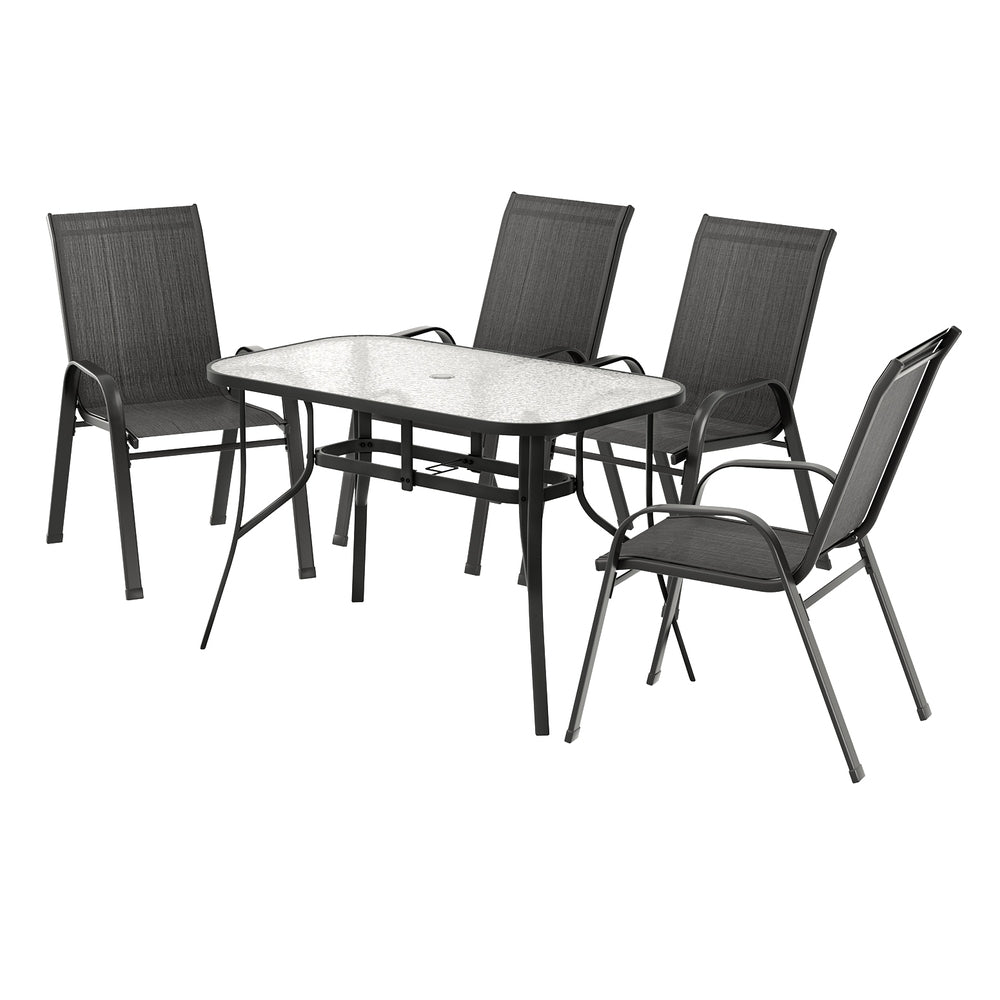 5PC Outdoor Dining Set Table and Chairs Patio Furniture Bistro Set Garden Black