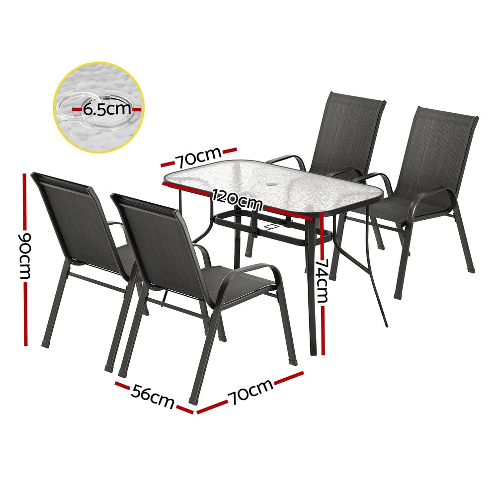 5PC Outdoor Dining Set Table and Chairs Patio Furniture Bistro Set Garden Black-2