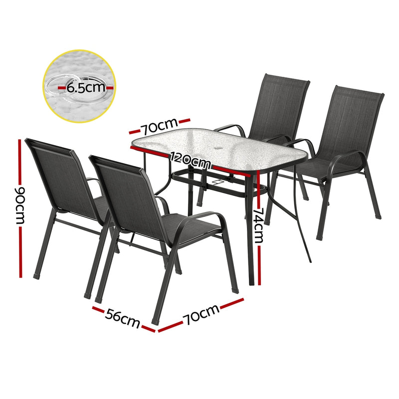 5PC Outdoor Dining Set Table and Chairs Patio Furniture Bistro Set Garden Black-2