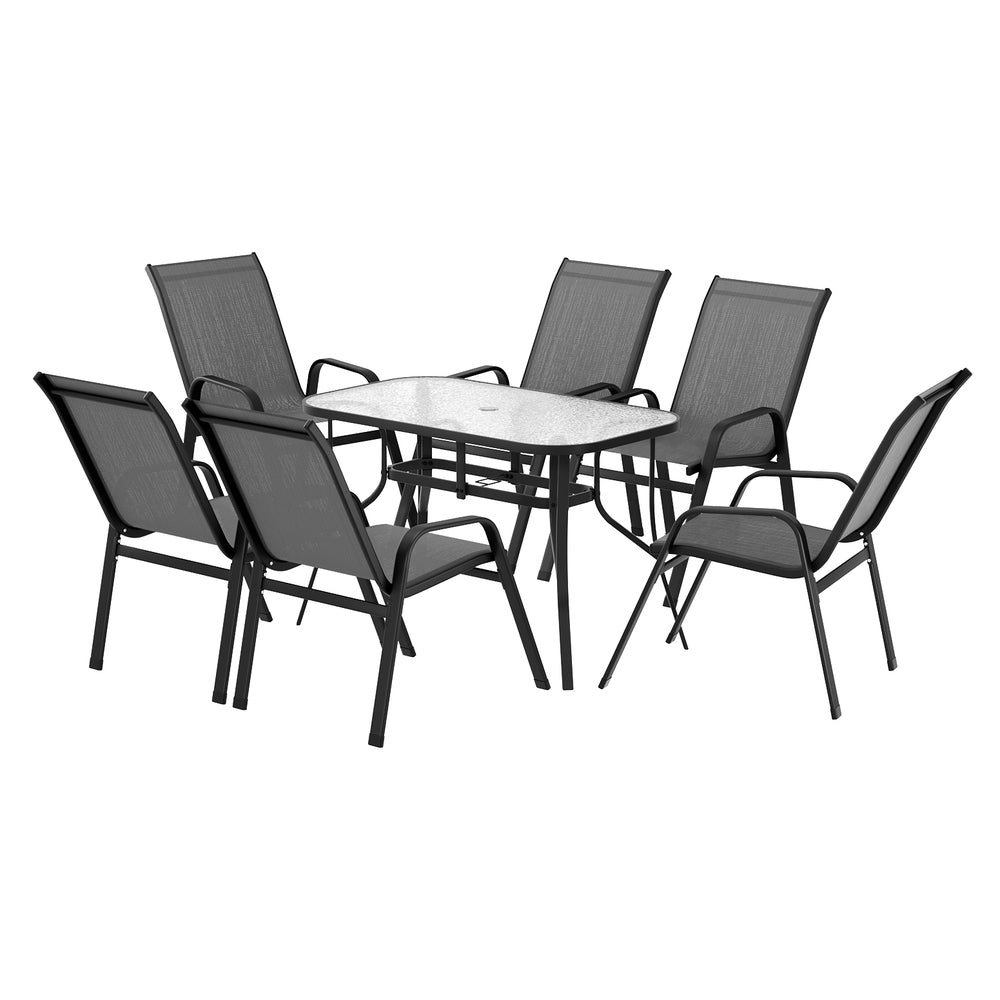 7PC Outdoor Dining Set Table and Chairs Patio Furniture Garden Bistro Set Grey