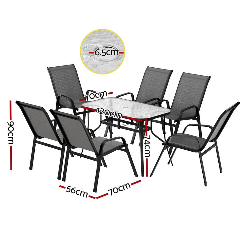 7PC Outdoor Dining Set Table and Chairs Patio Furniture Garden Bistro Set Grey-2