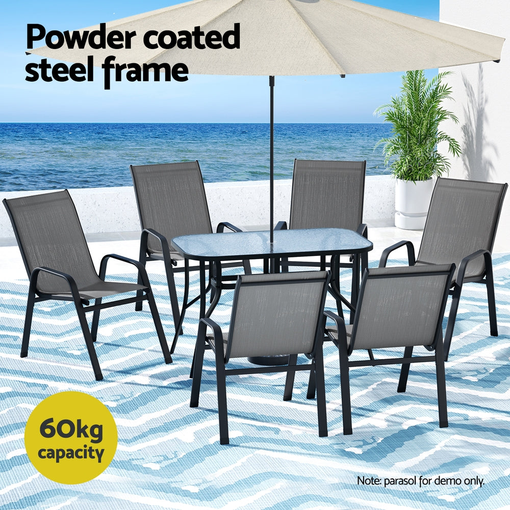 7PC Outdoor Dining Set Table and Chairs Patio Furniture Garden Bistro Set Grey-4