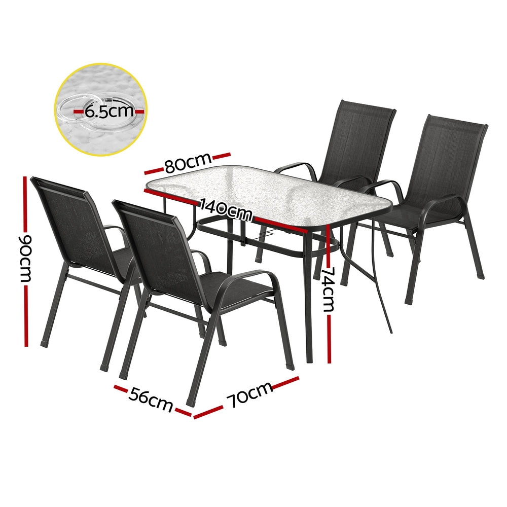 5PC Outdoor Dining Set Table and Chairs Patio Furniture Bistro Set Garden Black-2