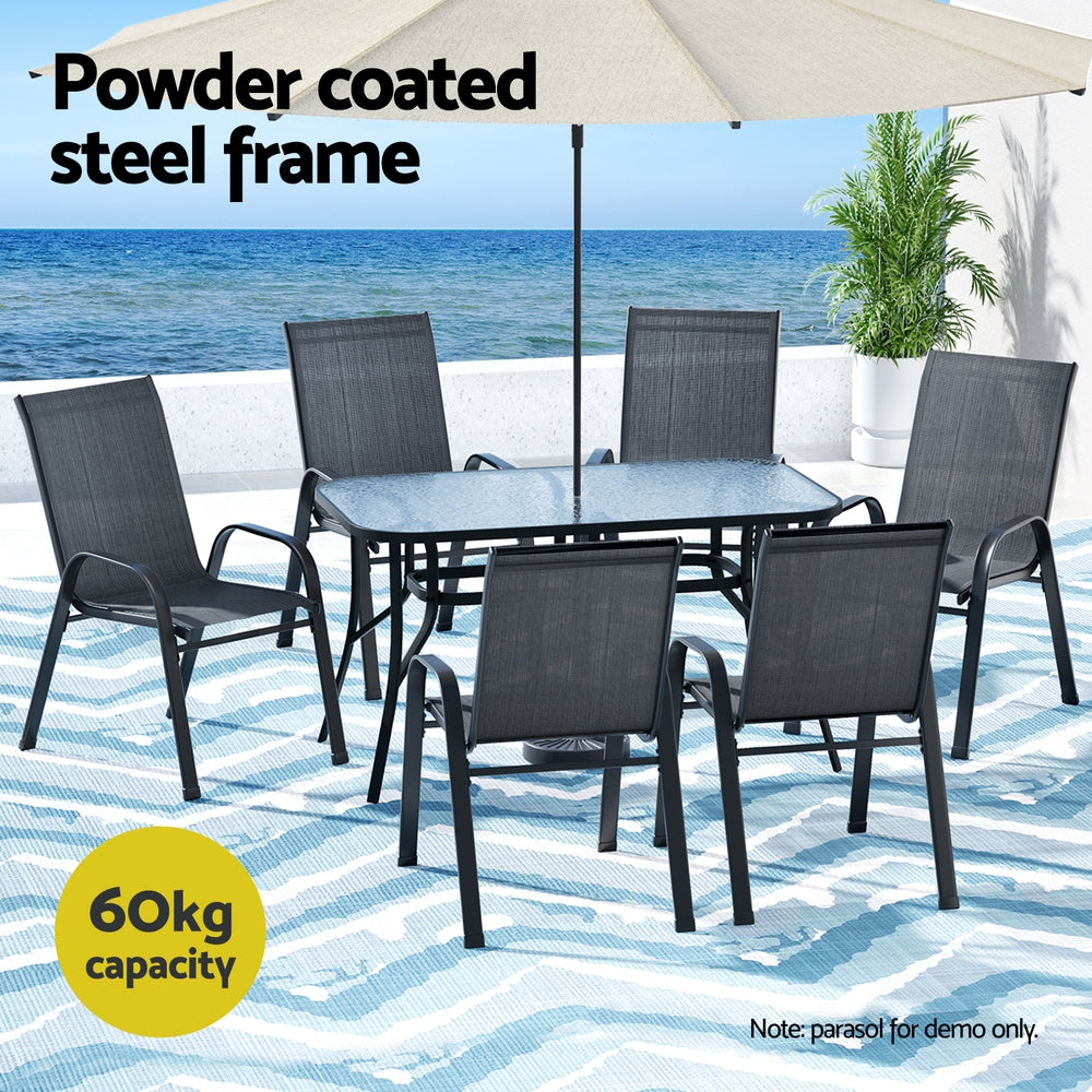 7PC Outdoor Dining Set Table and Chairs Patio Furniture Bistro Set Garden Black