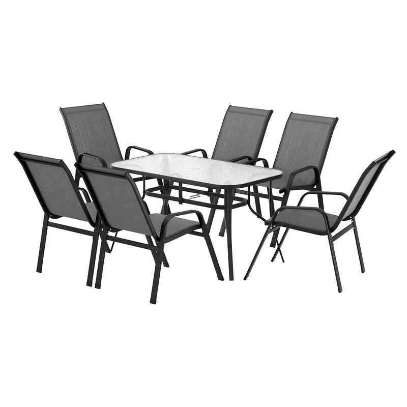 7PC Outdoor Dining Set Table and Chairs Patio Furniture Bistro Set Garden Grey-1