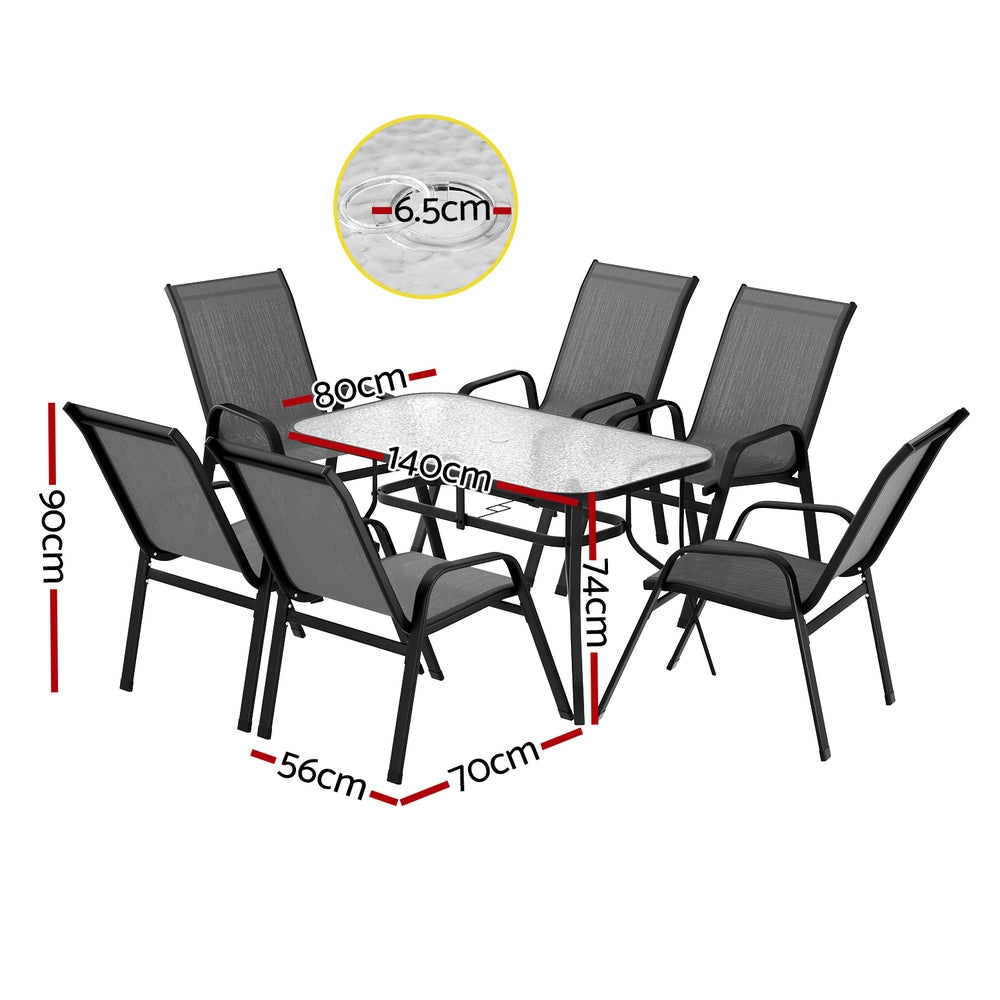 7PC Outdoor Dining Set Table and Chairs Patio Furniture Bistro Set Garden Grey-2