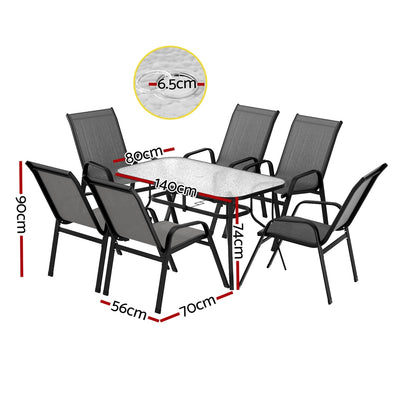 7PC Outdoor Dining Set Table and Chairs Patio Furniture Bistro Set Garden Grey