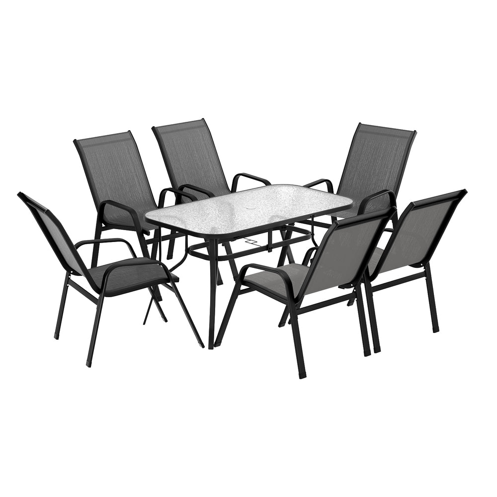 7PC Outdoor Dining Set Table and Chairs Patio Furniture Bistro Set Garden Grey-3