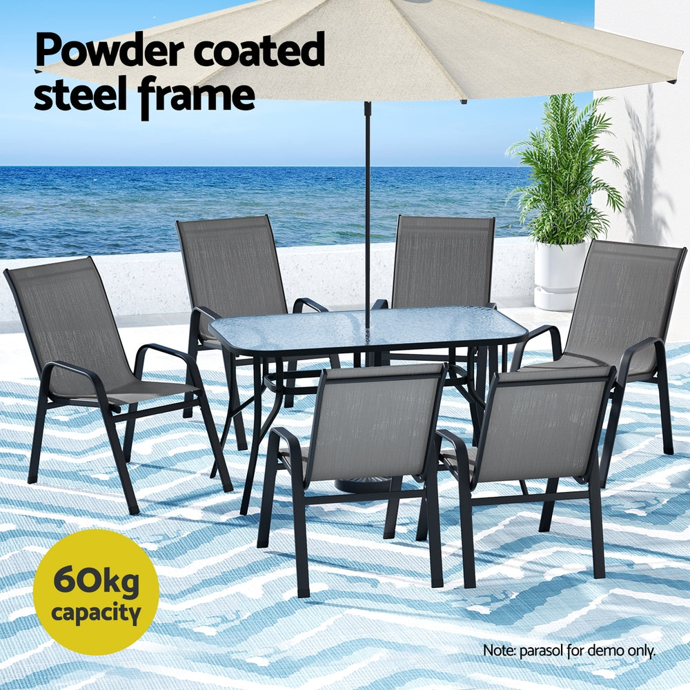 7PC Outdoor Dining Set Table and Chairs Patio Furniture Bistro Set Garden Grey-4
