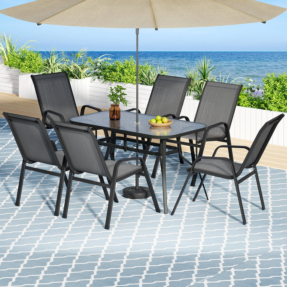 7PC Outdoor Dining Set Table and Chairs Patio Furniture Bistro Set Garden Grey-7