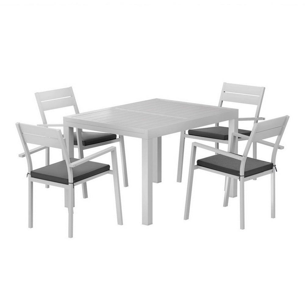 5-piece Aluminium Outdoor Dining Set with Extension Table - White