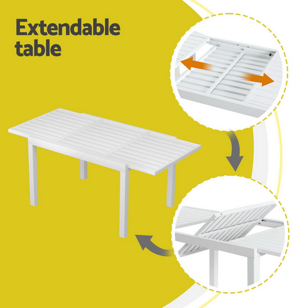 5-piece Aluminium Outdoor Dining Set with Extension Table - White