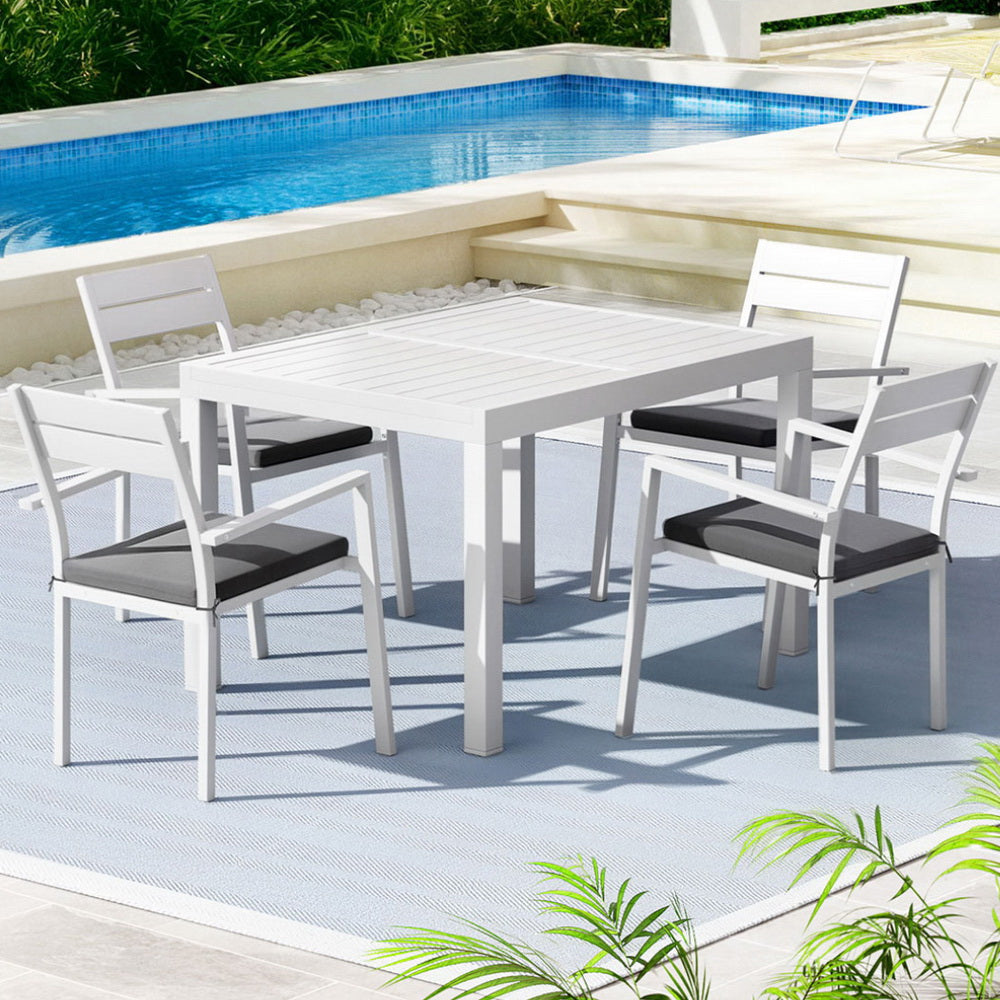 5-piece Aluminium Outdoor Dining Set with Extension Table - White