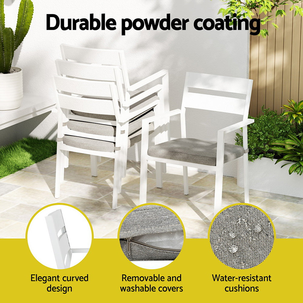7 Piece Aluminium Outdoor Dining Set White With Grey Cushions