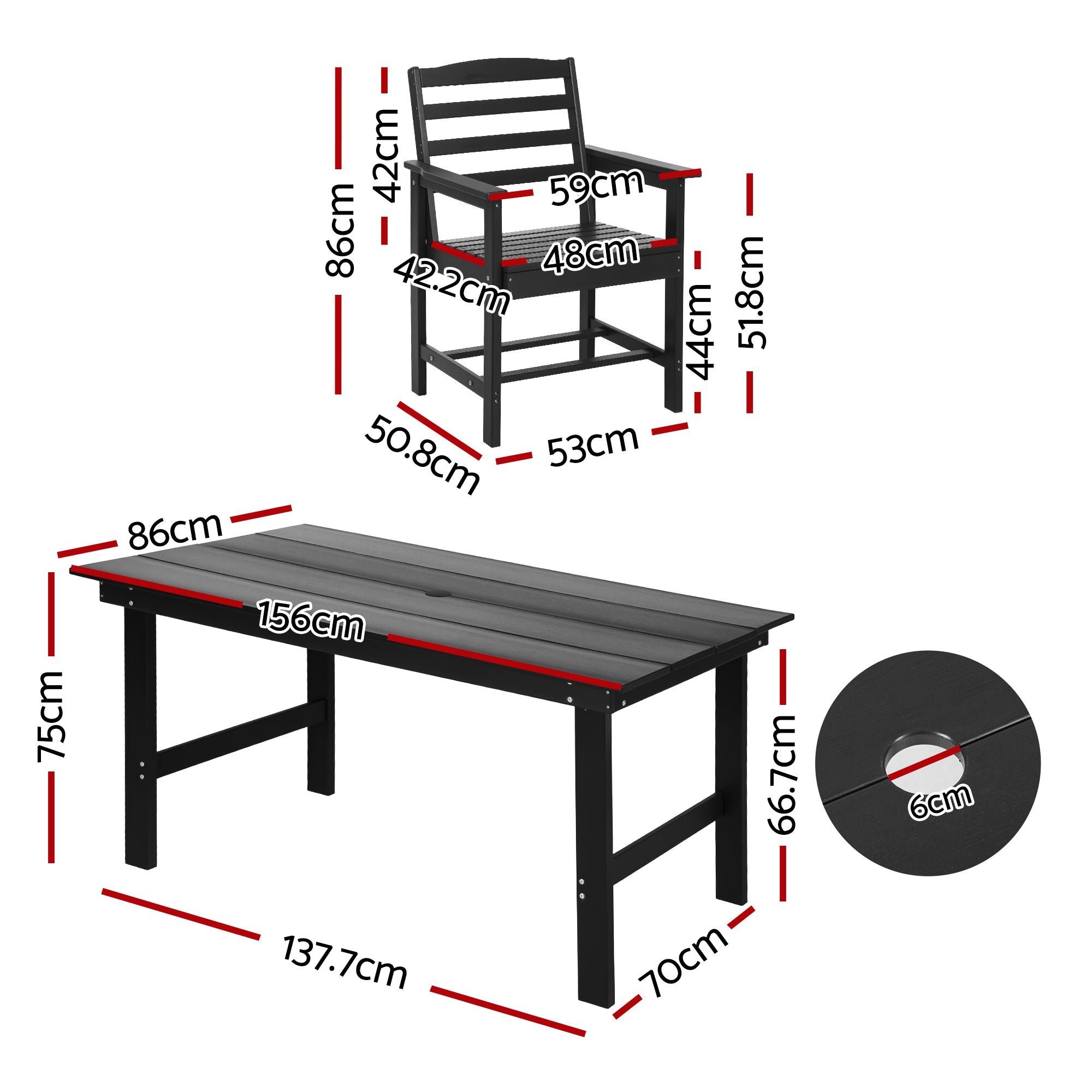 7 Piece Outdoor Patio Dining Set with HDPE Table and Chairs - Black