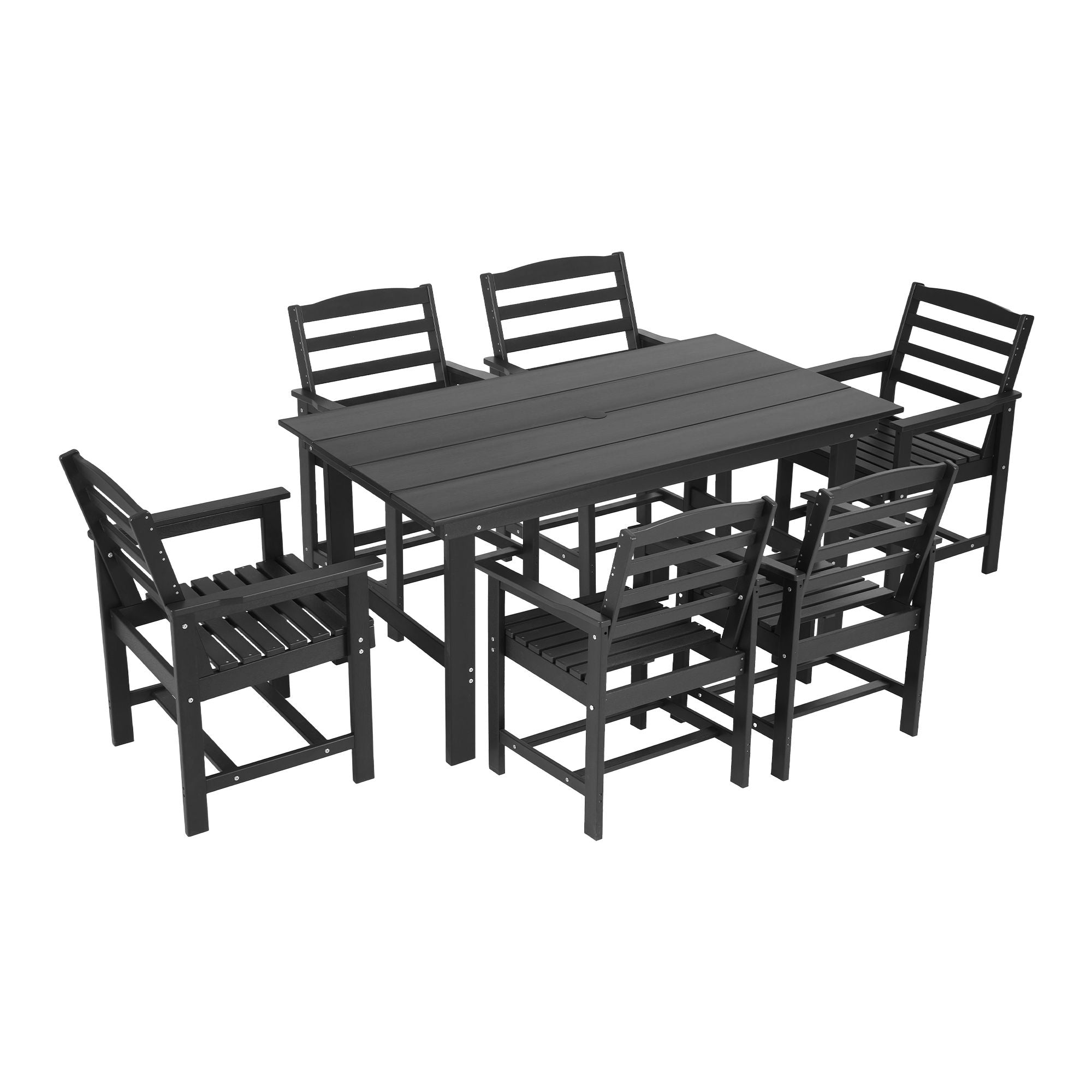 7 Piece Outdoor Patio Dining Set with HDPE Table and Chairs - Black