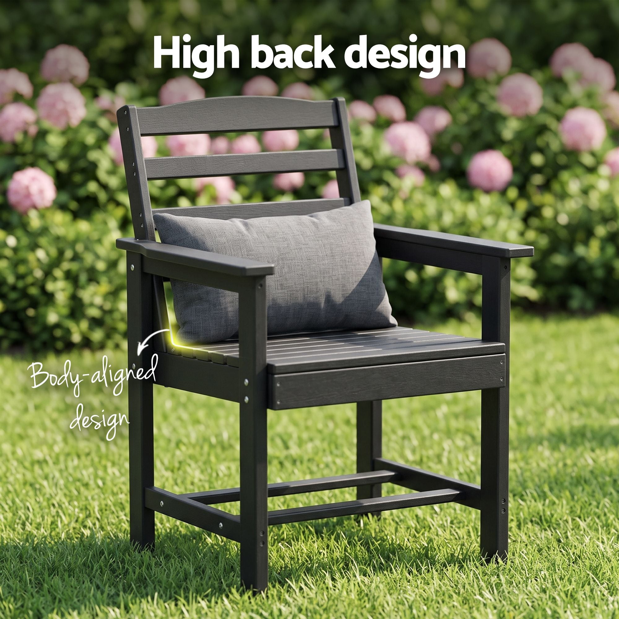 7 Piece Outdoor Patio Dining Set with HDPE Table and Chairs - Black