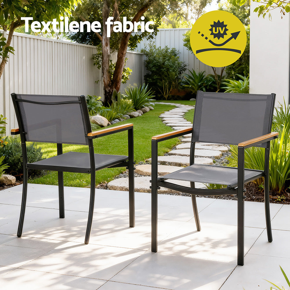 7PCS Outdoor Dining Set Table and Chairs Patio Garden Furniture Bistro Set with black metal frame and textilene fabric chairs