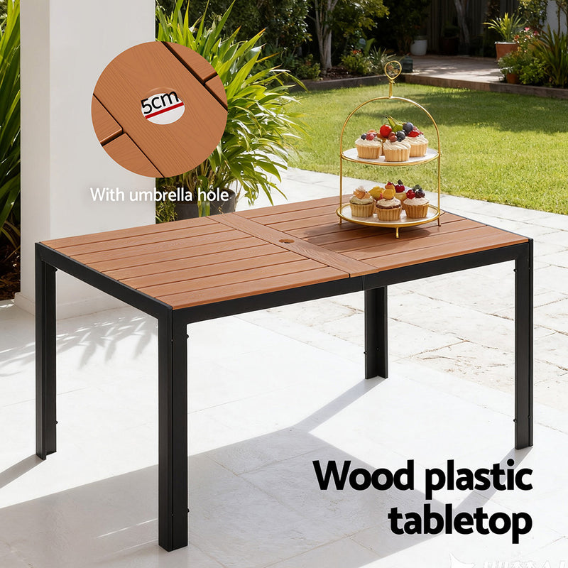 7PCS Outdoor Dining Set Table and Chairs Patio Garden Furniture Bistro Set with wood plastic tabletop and umbrella hole