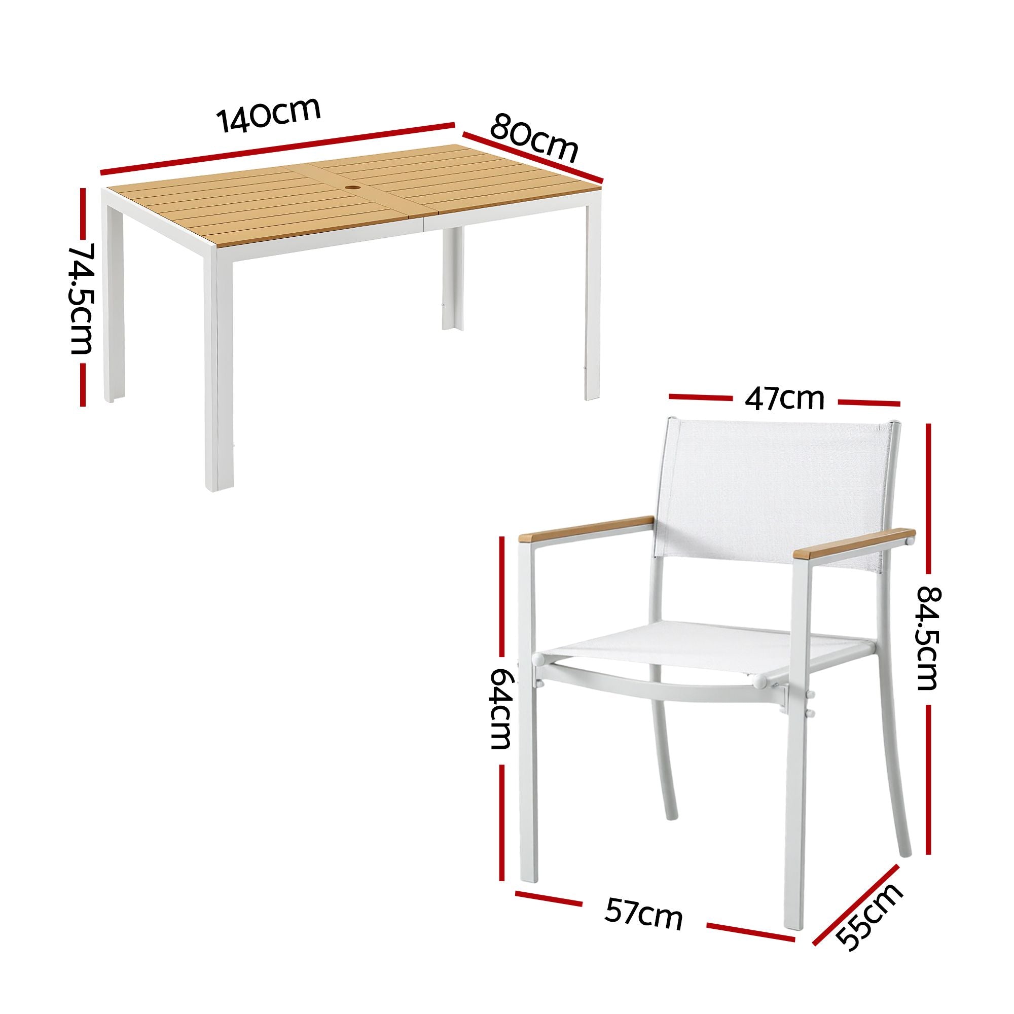 7PCS Outdoor Dining Set Table and Chairs Patio Garden Furniture Bistro Set White