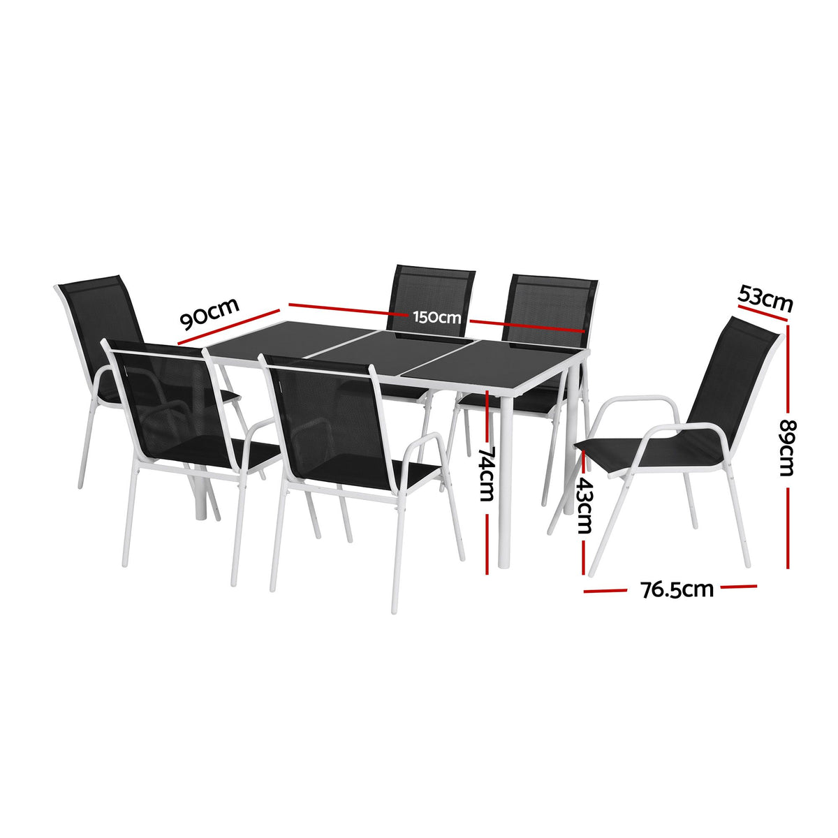 7 Piece Outdoor Dining Set with Steel Table & Textilene Chairs - Black