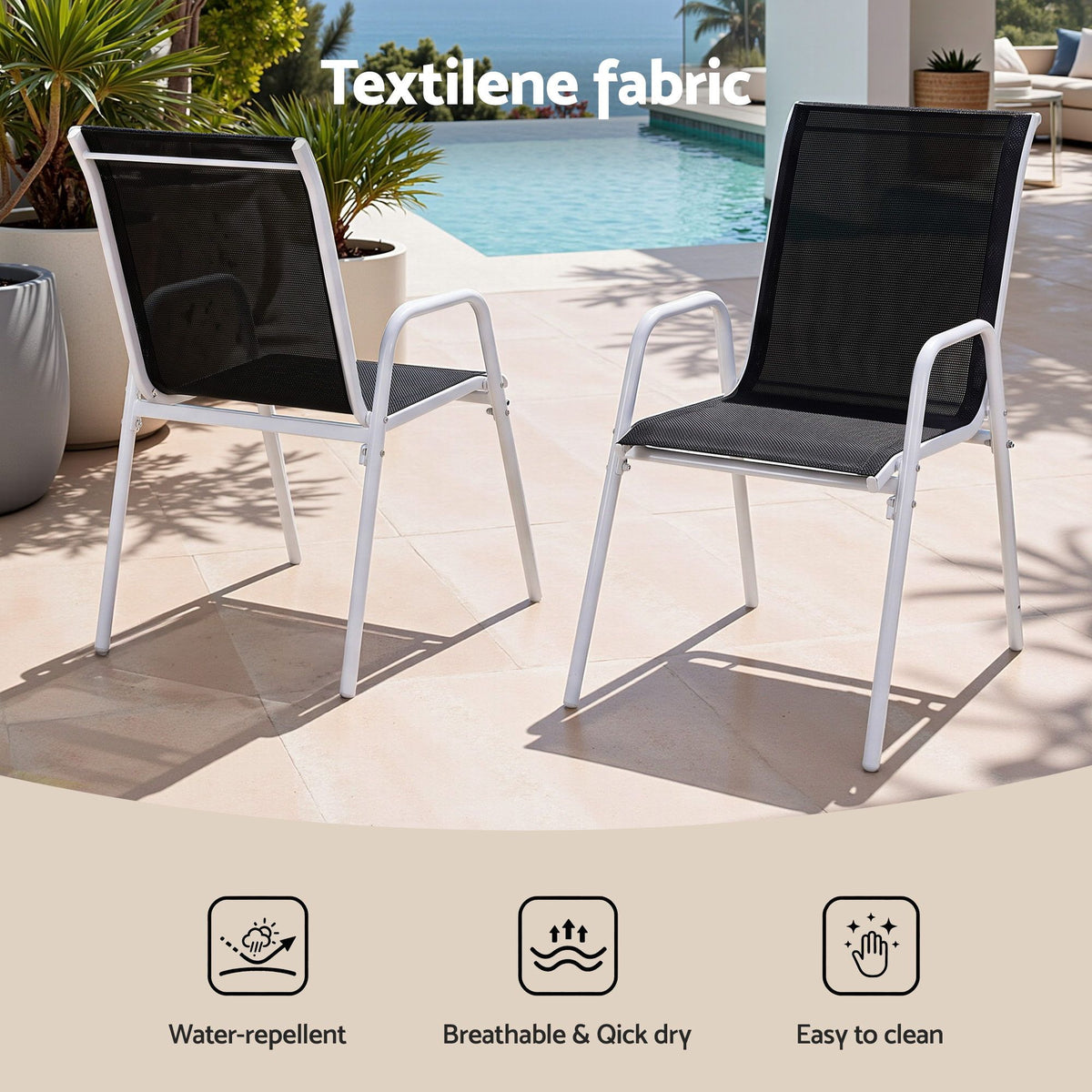 7 Piece Outdoor Dining Set with Steel Table & Textilene Chairs - Black