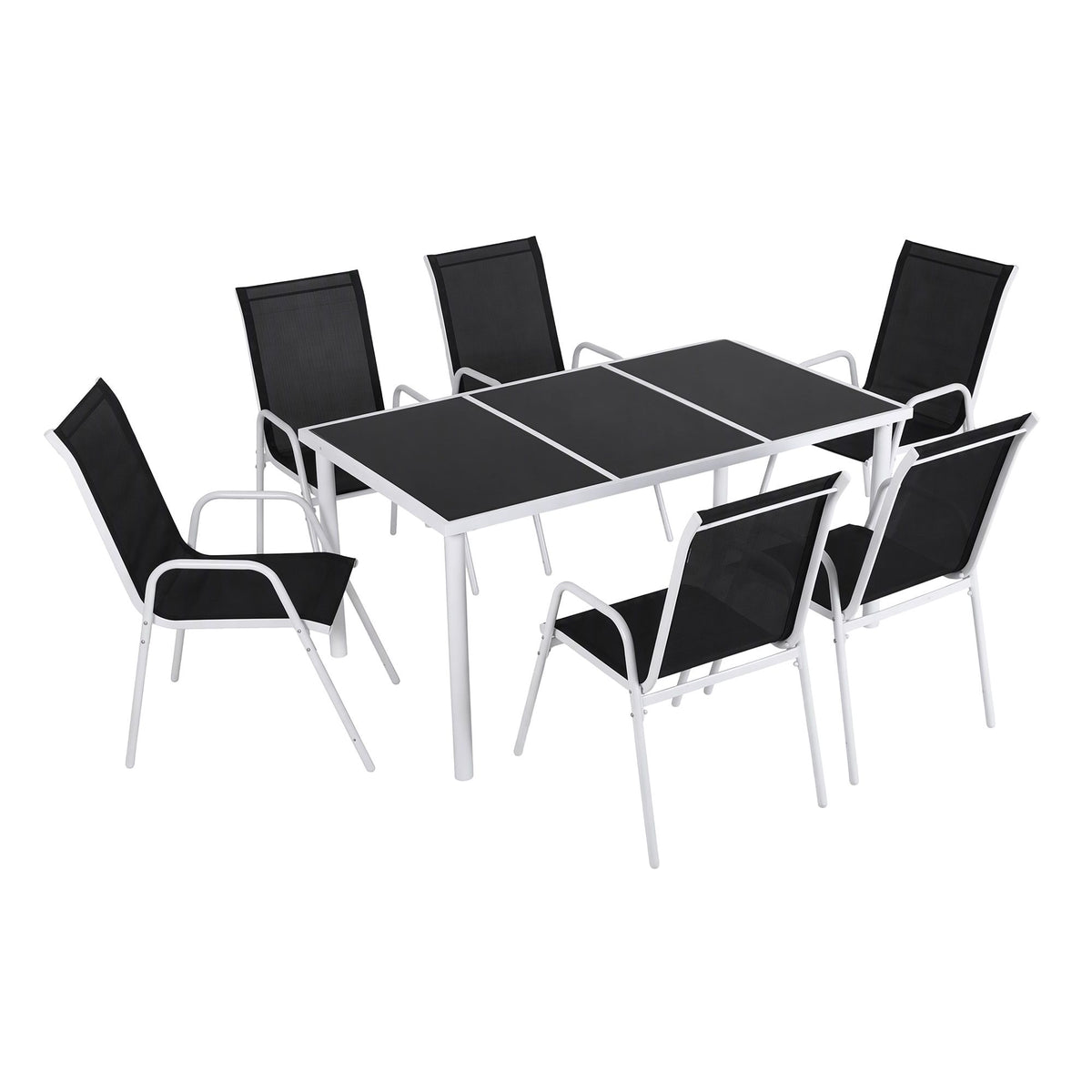 7 Piece Outdoor Dining Set with Steel Table & Textilene Chairs - Black