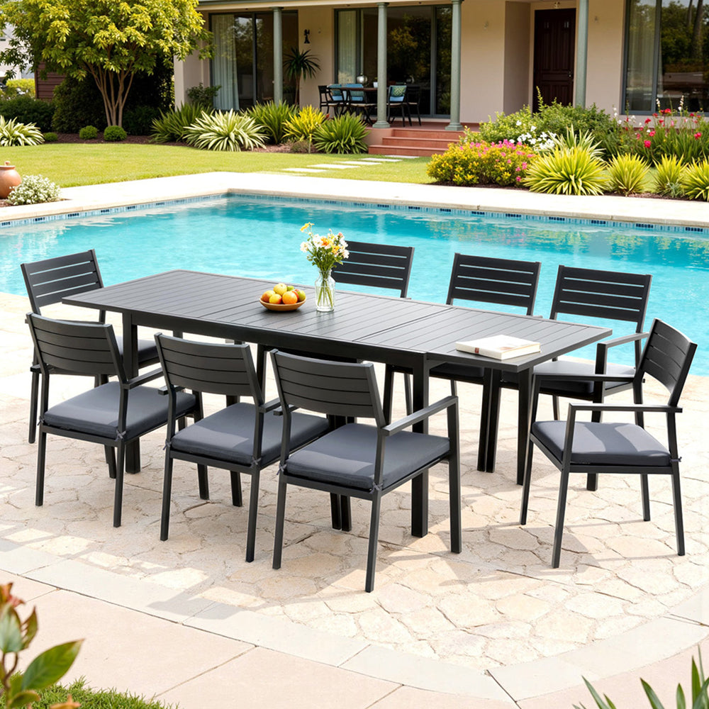 Outdoor Dining Set 9PCS Aluminum Extendable Table Chairs Patio Furniture