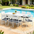 Outdoor 9PCS Extendable Aluminium Dining Set with Chairs - White & Grey