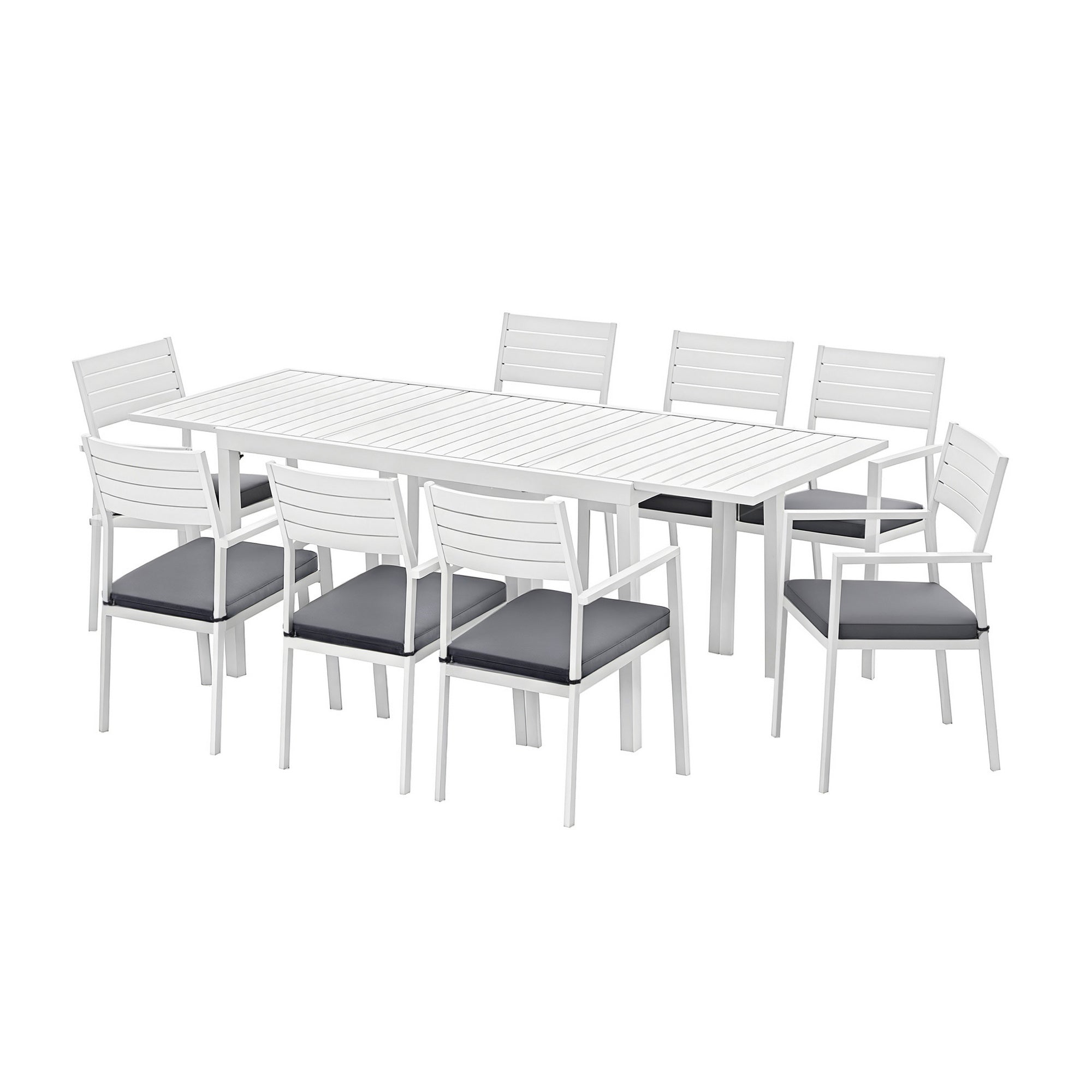 Outdoor 9PCS Extendable Aluminium Dining Set with Chairs - White & Grey