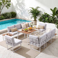 8 Seater Outdoor Modular Dining Sofa Set with WPC Side Tables - White