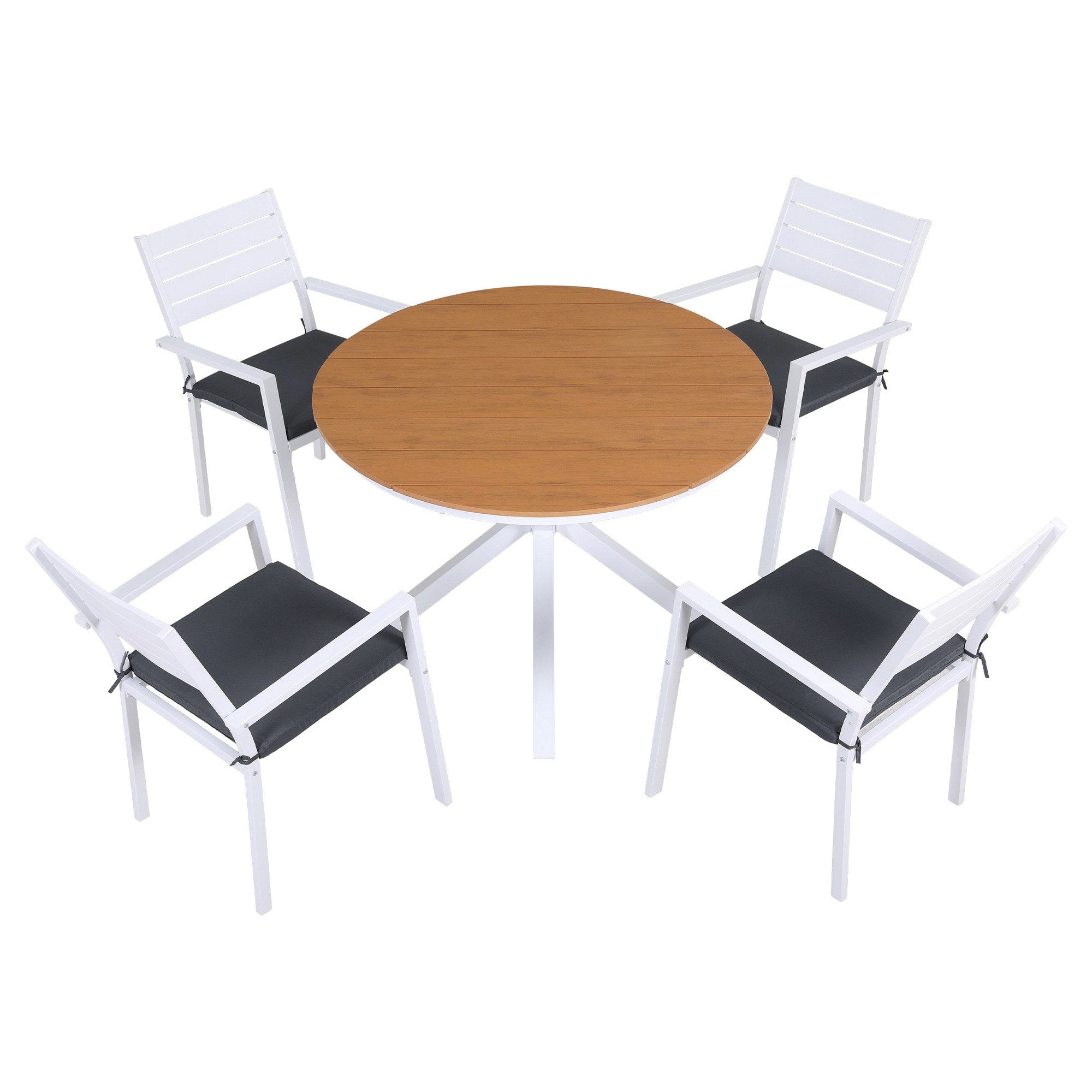 5 Piece Outdoor Dining Set with Aluminium Frame and WPC Tabletop - Natural White
