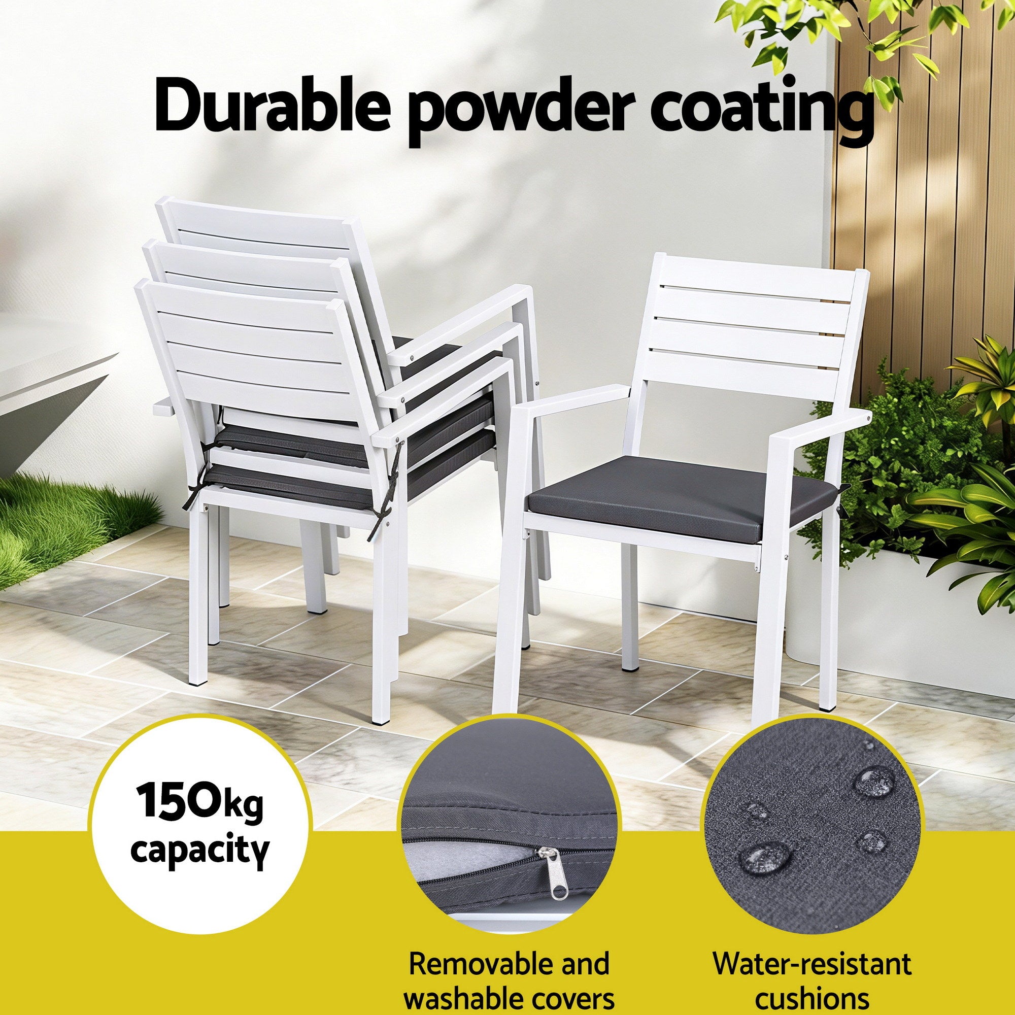 5 Piece Outdoor Dining Set with Aluminium Frame and WPC Tabletop - Natural White