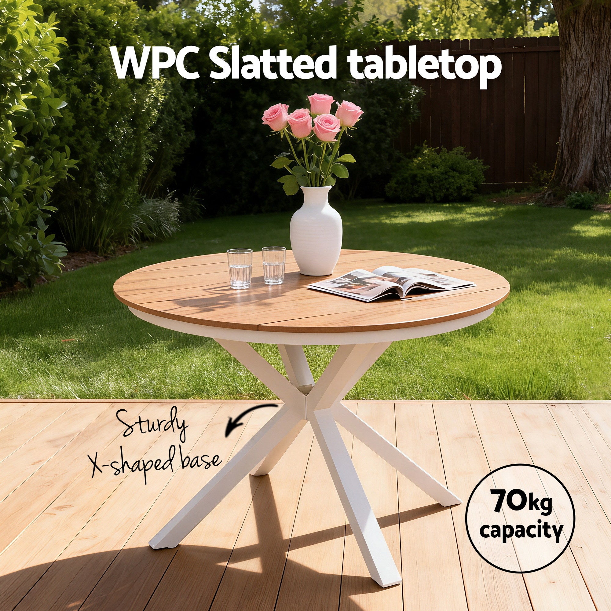 5 Piece Outdoor Dining Set with Aluminium Frame and WPC Tabletop - Natural White