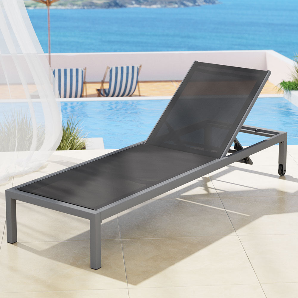 Aluminium Sun Lounger With Wheels Grey-7