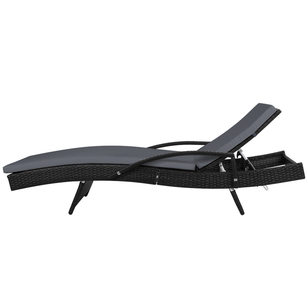Bianca Outdoor Sun Lounger Chair with Cushion - Black-4