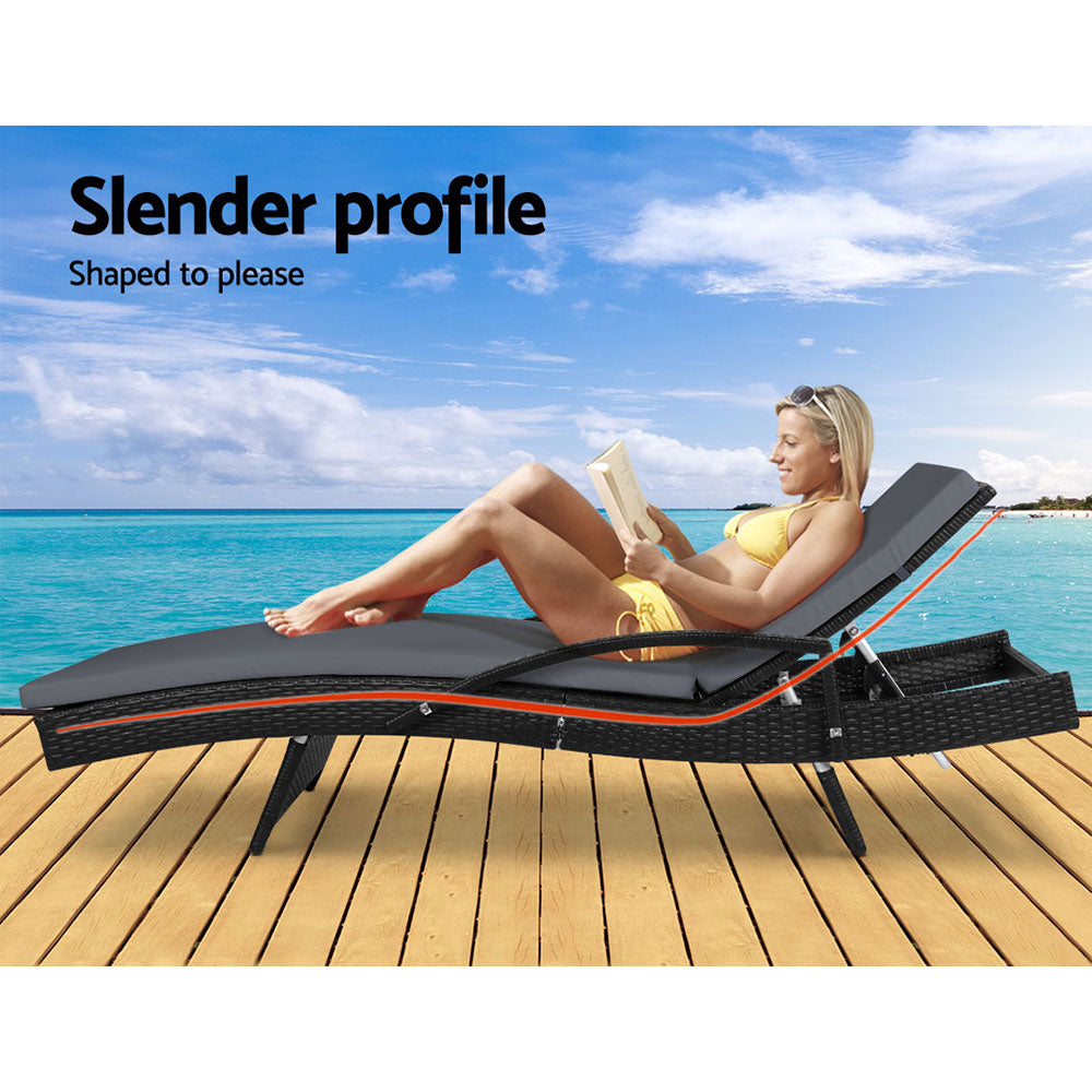 Bianca Outdoor Sun Lounger Chair with Cushion - Black-5